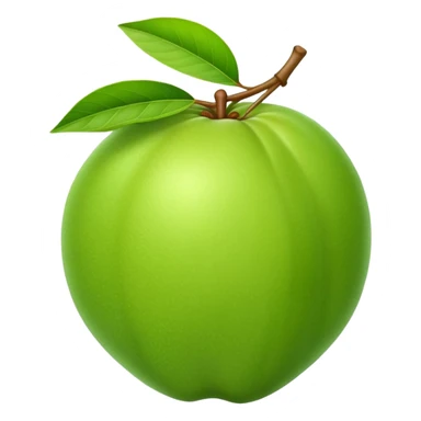 A green guava with a leaf attached sticker