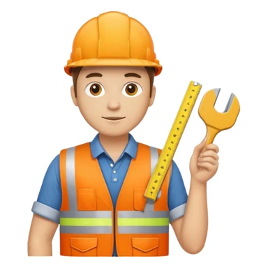 worker wearing orange west holding a ruler sticker