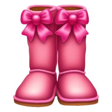 Realistic isolated pair of tall Red Ugg Fur Boots laced up with pink silk ribbon bows and hot pink and light pink sequin heart shaped patches sewn onto them. sticker