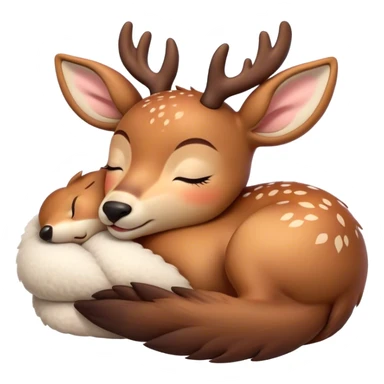 Meme-Worthy Cute Sleeping Deer Portrait Emoji, Head resting peacefully with a contented smile, showcasing a delicate, slender build and a luxuriously soft Fur, eyes shut in a serene, restful nap, Simplified yet hilariously adorable features, highly detailed, glowing with a soft, drowsy light, high shine, relaxed and utterly lovable, stylized with an air of playful laziness, bright and heartwarming, soft glowing outline, capturing the essence of a comically sleepy deer, so meme-worthy it feels like it could instantly become the next viral sensation of adorable woodland slumber! sticker