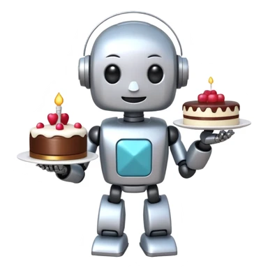 The cute robot is holding dessert in its hands, 3d emoji sticker