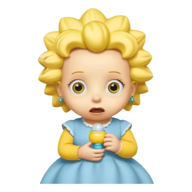 A 3D cartoon baby character fully yellow skin, styled like Maggie Simpson, with pacifier, big eyes, smooth shading, Memoji-style rendering, consistent with other yellow Simpsons characters. sticker