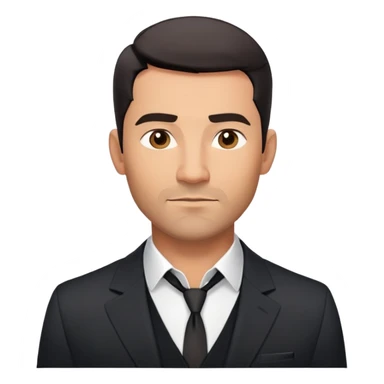 Handsome athletic man in his mid-40s with tan skin, short black hair with clear fade cut, 5 o'clock shadow facial hair, strong square masculine face, warm approachable expression, black blazer worn open, white buttoned shirt with collar unbuttoned, explicitly no tie sticker