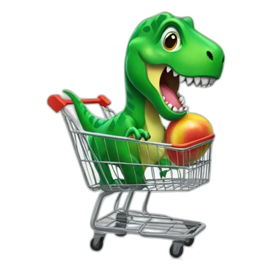 green t-rex in a shopping cart  sticker