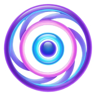 Futuristic retry symbol for a game: glowing circular energy ring with a rotating neon core, vibrant blue and violet Virtuosa colors, smooth soft shapes like a friendly floating orb, dynamic swirl effect suggesting a restart. Playful, modern, high-tech. No text. Full background.
 sticker
