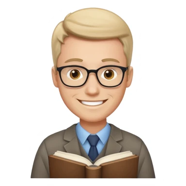 male teacher with book, smiling sticker