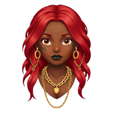 Black dark skin long Red hair girl with tattoos on face, gold chain around neck sticker