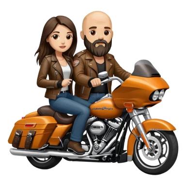 Harley Davidson road glide bearded bald man with brunette girl  pillion sticker