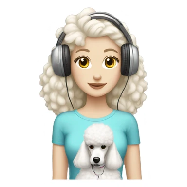 white girl with headphones and white poodle sticker