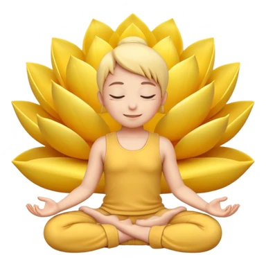 A 3D Apple-style yellow round emoji sitting in a lotus position, eyes gently closed, calm and peaceful smile, hands resting on knees with palms facing upward, relaxed eyebrows, soft glow around the emoji to symbolize inner peace, clean minimal background. sticker