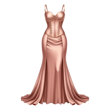 Realistic rose gold silk maxi dress isolated with a tight corset. No person, just a dress sticker