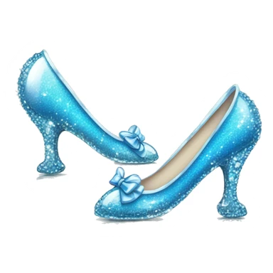 Cinderella Blue Glass slippers with glitters and crystals and cute little gliitery glass bow sticker