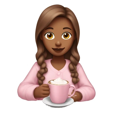 create a brown hair girl with braces in a baby pink night gown and a hot chocolate in her hand  sticker
