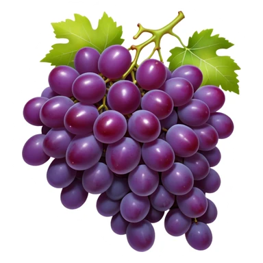Cinematic Realistic Grapes Emoji, Clustered together in rich purple hues, with smooth, plump skins reflecting light in a glossy, delicate sheen. The stems curve slightly, holding the clusters together like a sweet, natural treasure. Soft glowing outline, capturing the essence of natural sweetness and richness in a bunch of ripe grapes! sticker