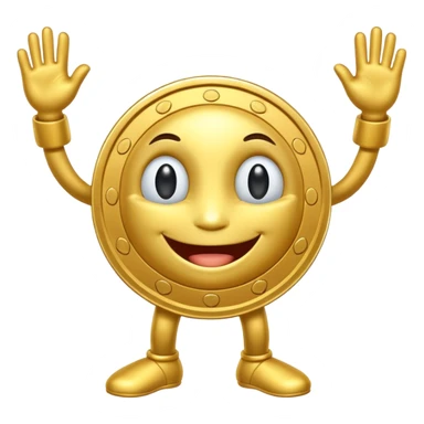 coin mascot with eyes, mouth, arms and legs sticker