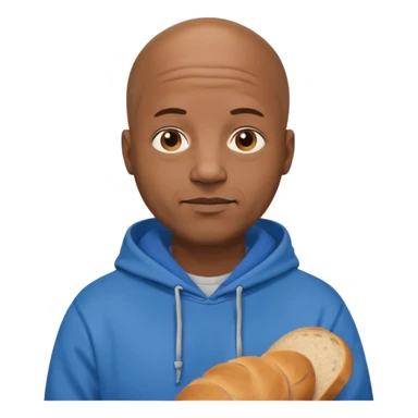 Bald black guy 40 years old with blue hoodie and and bread emoji sticker