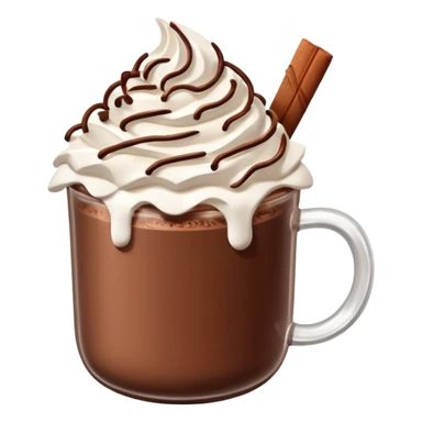 “hot chocolate emoji, whipped cream on top, chocolate shavings, cute, minimal, white background” sticker