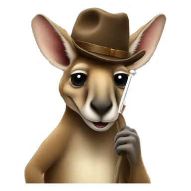 A kangaroo holding an Australian flag with an old western hat in front of ularu sticker