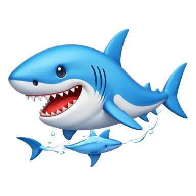 Haz una imagen de un tiburón con zapatillas azules ESTILO EMOJI DE APPLE sticker