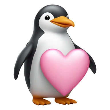 light pink penguin holding a light pink heart sticker