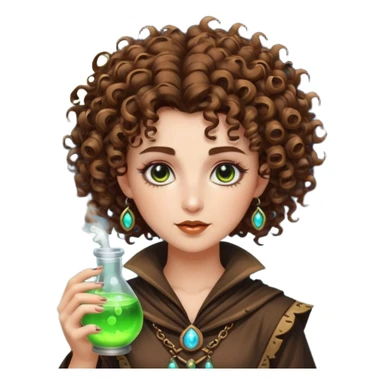 moon punk druid woman short tight curly brown hair glowing potion sticker