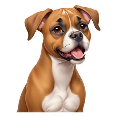 Cinematic Cute Yawning Fawn Boxer dog Portrait Emoji, Head tilted slightly with a dramatic, wide-open yawn, showcasing a short fawn Fur with a crisp white muzzle and chest, floppy ears slightly drooping, round brown eyes barely open in drowsy contentment, Simplified yet irresistibly adorable features, highly detailed, glowing with a soft, cozy glow, high shine, relaxed yet expressive, stylized with a touch of whimsy, bright and endearing, soft glowing outline, capturing the essence of a sleepy yet affectionate guardian, so drowsy it feels like it could stretch right out of the screen and curl up for a nap! sticker