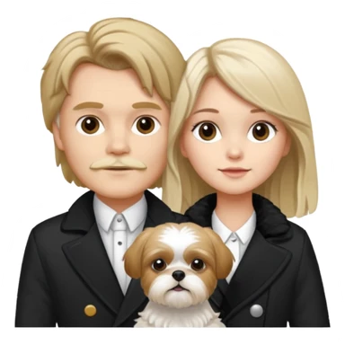 A couple boy with nice hair  and beautiful girl with long dark blond hair and with two shih tzu dogs with  black and white coat sticker
