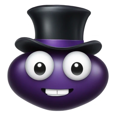 Eggplant with a top hat and a face with white stuff coming off it sticker