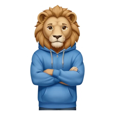 determined anthropomorphised lion in a hoodie and jeans with arms folded, confident stance sticker