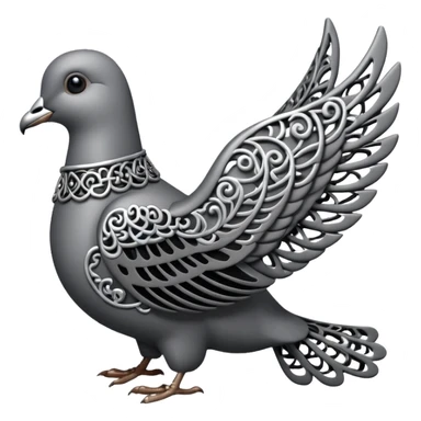 Black and silver filigree dove, 3D, extremely detailed design should face to the right side sticker