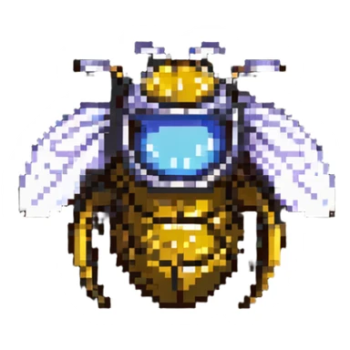 pixel art bee with tiny helmet and shield sticker