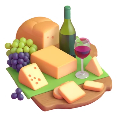 picnic with cheese, bread, grapes and wine on a red and white checkered blanket sticker