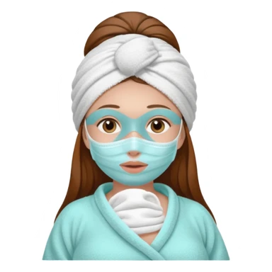 "Pregnant woman, with a towel on her head and a towel on her body, with face mask spa, with long brown hair and fair skin."
 sticker