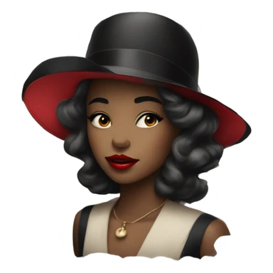 beautiful vintage girl in a hat black with red lipstick sticker