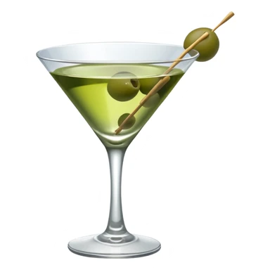 martini glass with 3 olives. no straw, just 1 stick that the olives will be stuck on. olives should have the same size. no leaves at all. liquid should be more white/clear than green sticker