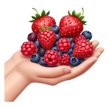 handful of strawberries, raspberries, red currants, and blueberries, realistic, 3D, no faces, no bowl, transparent background sticker