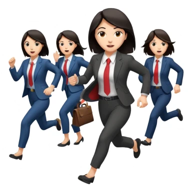 a female co-worker running and other co-workers chasing her  - female co worker with dark hair way in front... others far behind sticker