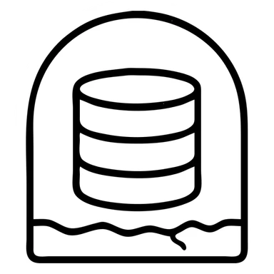 minimalist outlined icon of a database cylinder in a basement or underground setting, worn distressed effect sticker