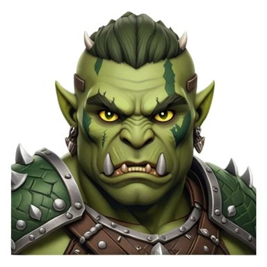 Cinematic Realistic WoW Orc Warrior Portrait, depicted with battle-scarred, rugged green skin and a powerful, muscular build that radiates primal strength. Clad in intricately detailed tribal armor accented with dark leather and iron embellishments in deep, earthy tones, his fierce eyes and determined expression exude honorable might. Rendered with lifelike texture and dramatic natural lighting, high shine, noble and formidable, capturing the essence of a legendary orc champion. sticker