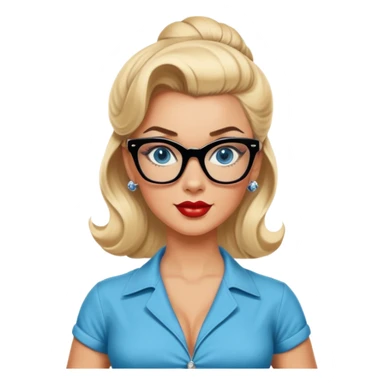 Realistic 50's pin up pose ,  blonde, black glasses and blue eyes full figure sticker
