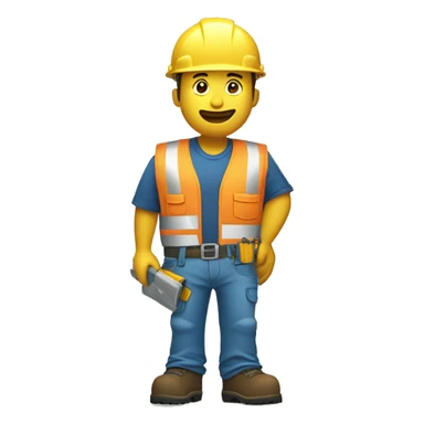 Construction worker asking a question with a question mark upstairs with a safety vest sticker