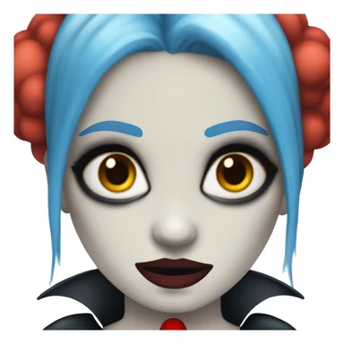 a vampire girl with clown makeup and has a white  corona and wings and she has blue hair sticker