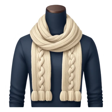 ivory cable-knit scarf emoji, isolated object, no person, folded not twisted, visible braided knit pattern like a knitted sweater, thick soft wool texture, light beige shadows, warm soft shading sticker