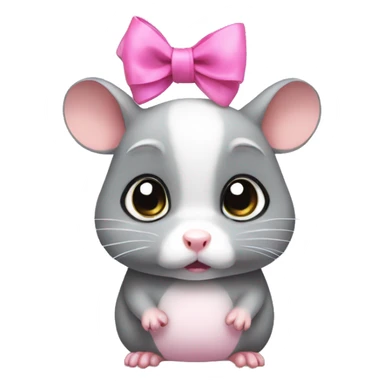 Sad grey hamster with huge eyes and a pink bow on head sticker