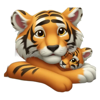 tiger cub cuddles with fox cub sticker
