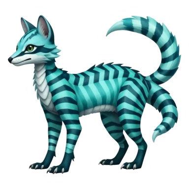 cool handsome gorgeous realistic zig-zag-patterned striking blue-cyan-minty-green-gradiented with dark undertones, white underside, thunderous stormy edgy badass realistic Vernid-Sergal-Genet-Trico-species by LiLaiRa, full body sticker