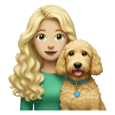 Girl with blonde hair green/blue eye with her golden doodle dog sticker