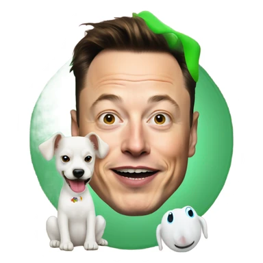 elon musk with a clown face and green nose with a dollar sign on it and puppy dog tongue and ears like an egirl sticker