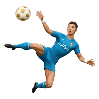 Ronaldo doing a bicycle kick with football in mid air While wearing a Retro blue Real madrid kit  sticker