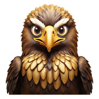 Cinematic Comical Golden Eagle Portrait Emoji, Head tilted dramatically with an exaggeratedly shocked expression, featuring a striking, broad-beaked form with wide, comically expressive eyes full of playful disbelief and richly textured golden feathers, Simplified yet hilariously expressive features, highly detailed, glowing with a slightly sassy amber glow, high shine, dramatic yet playful, stylized with an air of cheeky aerial mischief, soft glowing outline, capturing the essence of a meme-worthy golden eagle that looks ready to side-eye its way into viral fame! sticker